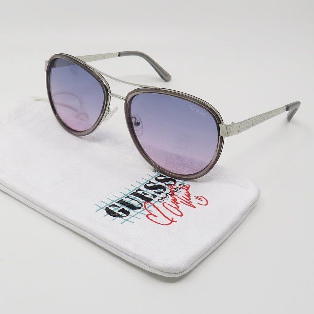Guess New GF6188/S 20B Silver/Purple Gradient Aviator Sunglasses.